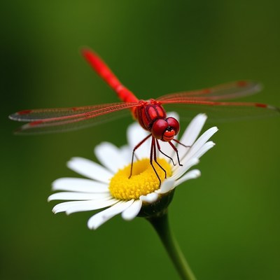 Red Dragonfly on White Daisy