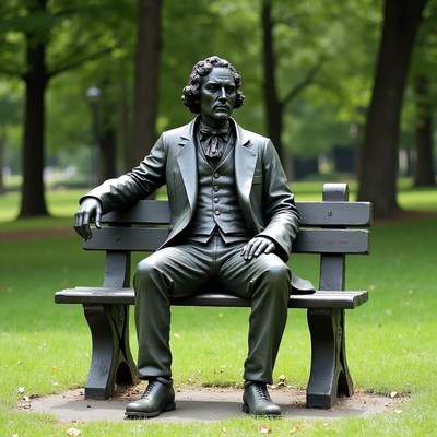 Bronze Statue Man Sitting on Park Bench