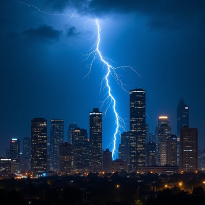Lightning Striking City Skyline