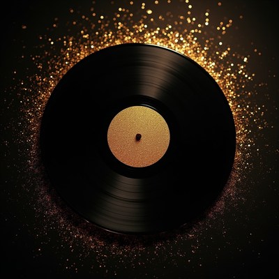 Vinyl Record with Gold Glitter