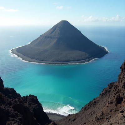 Volcanic Island in Turquoise Ocean