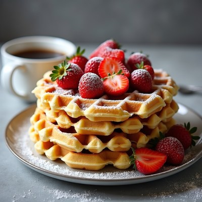 Waffles with Strawberries and Coffee