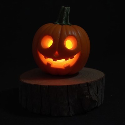 Lit Jack-o-Lantern on Wood