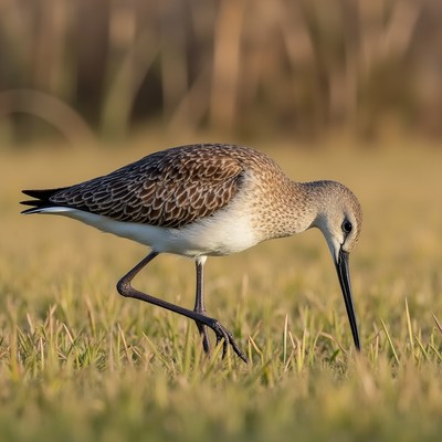Avocet foraging in grass