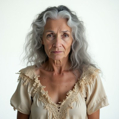 Elderly woman with silver wavy hair