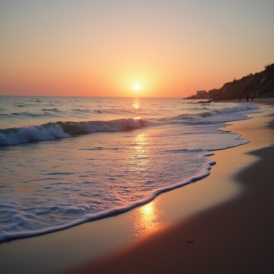 Sunset over ocean beach