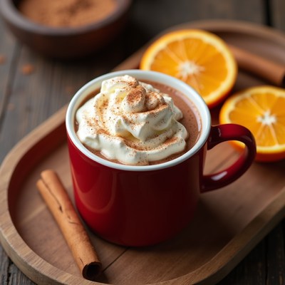 Hot Chocolate with Whipped Cream and Oranges