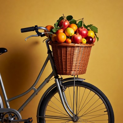 Basket of Apples and Oranges on Bicycle