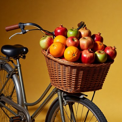Bicycle Basket Filled with Fruits