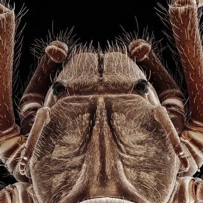 Close-up of hairy spider face