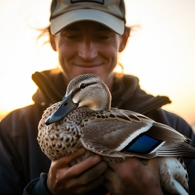 Man holding mallard duck