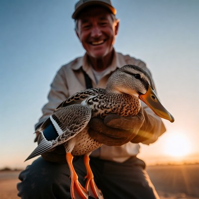 Man holding mallard duck