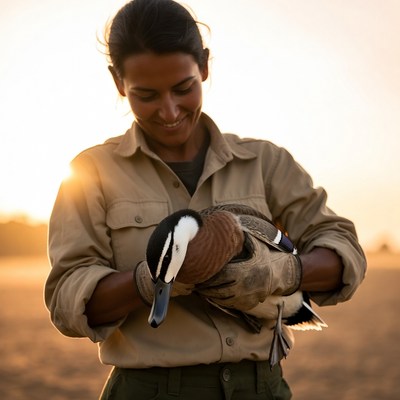 Woman holding mandarin duck