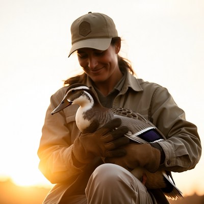 Woman holding wood duck