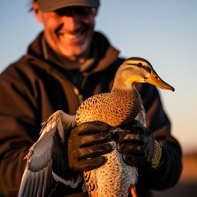 Man holding mallard duck