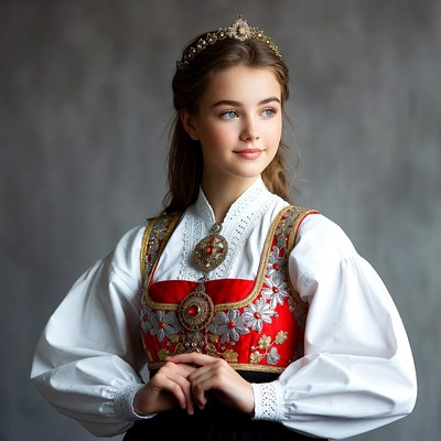 Girl in Norwegian folk dress with crown