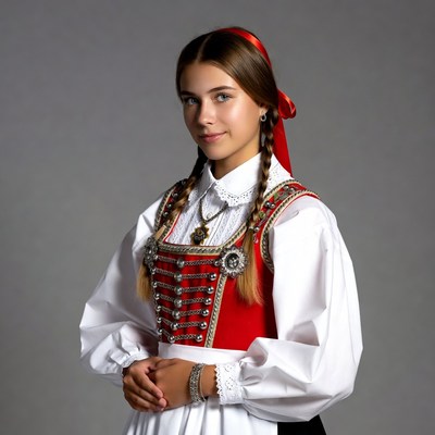 Girl in red Norwegian folk dress