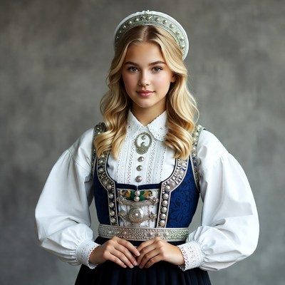 Blonde girl in Norwegian folk dress