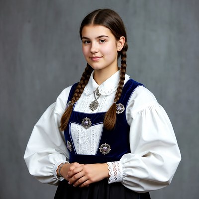 Girl in Bavarian Dirndl with Braids