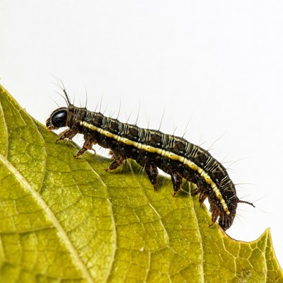 Black Caterpillar on Green Leaf