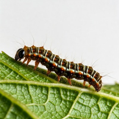 Colorful caterpillar on green leaf