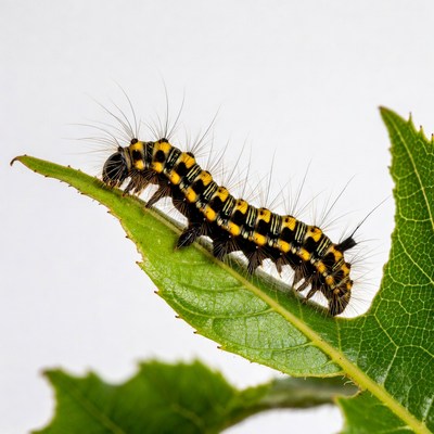 Yellow-tailed Scorpion Moth Caterpillar on Leaf
