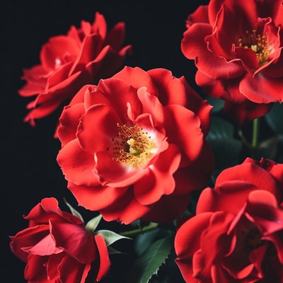 Red Roses Bouquet on Black Background