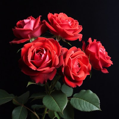 Red Roses Bouquet on Black Background