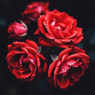 Red Roses with Dew Drops