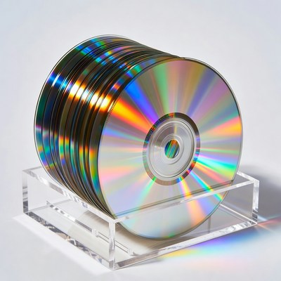 Stack of Colorful CDs on Clear Stand