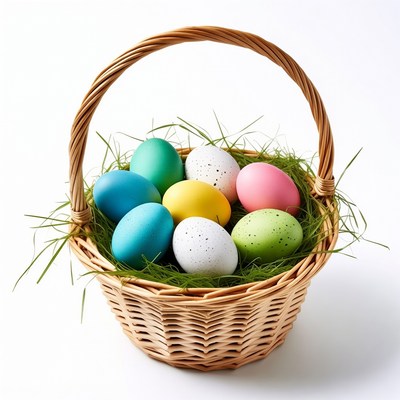 Colorful Easter eggs in wicker basket