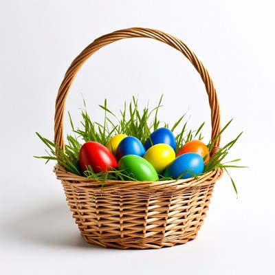 Easter basket with colorful eggs