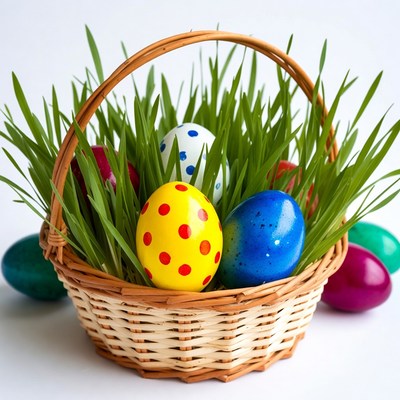 Easter Basket with Colorful Eggs