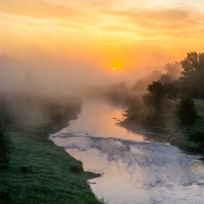 Misty River Sunrise Landscape