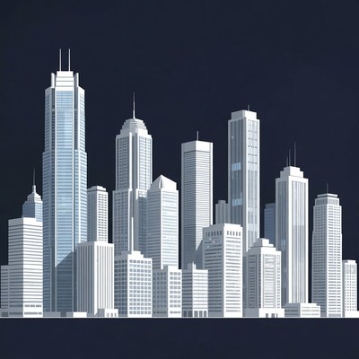 White Skyline Cityscape on Dark Background