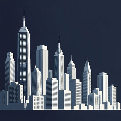 White Skyline Silhouette on Dark Background