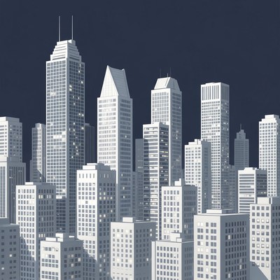 White 3D Skyscrapers Cityscape Night