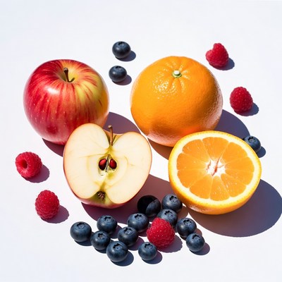 Sliced Apple Orange Berries Blueberries
