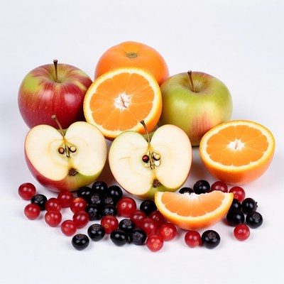 Fresh apples oranges berries sliced