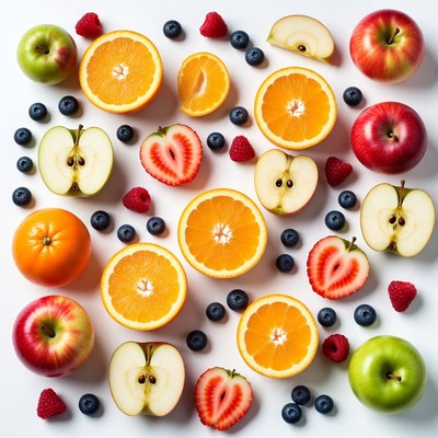 Fresh Fruit Slices on White Background