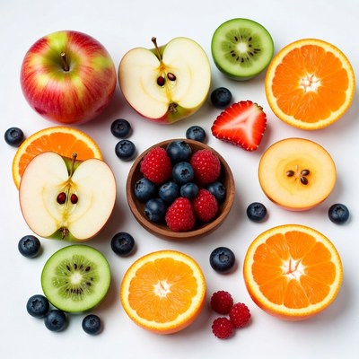 Fresh Fruit Slices on White Background
