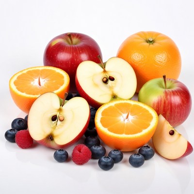 Fresh apples oranges blueberries raspberries