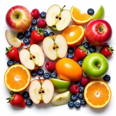 Fresh Mixed Fruits on White Background