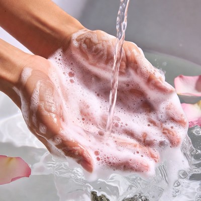 Hands Washing with Soap and Roses