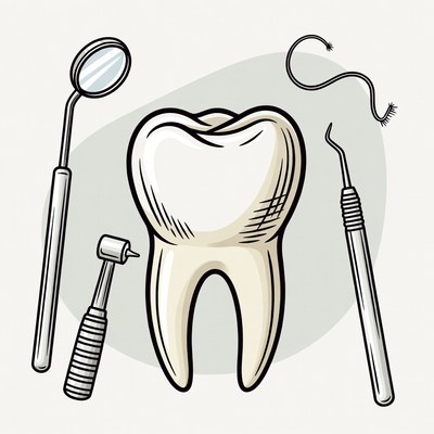 Dental Tools and Tooth Illustration