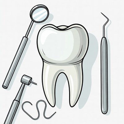 Dental Tools and Tooth Illustration