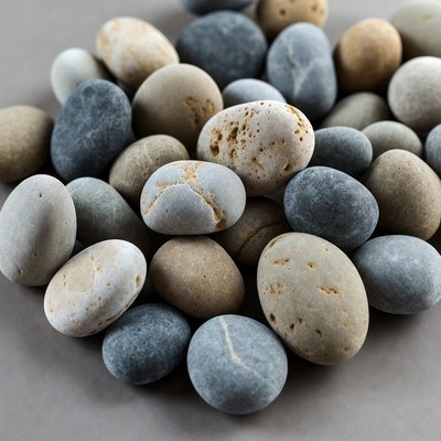 Pile of assorted smooth pebbles