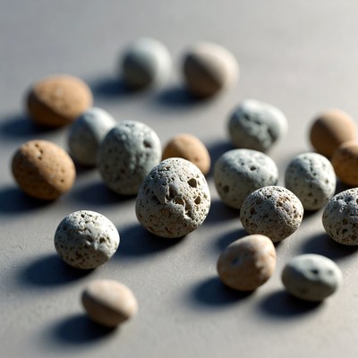 Scattered Lava Rocks on Gray Surface