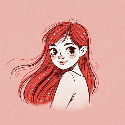 Anime girl with long red hair