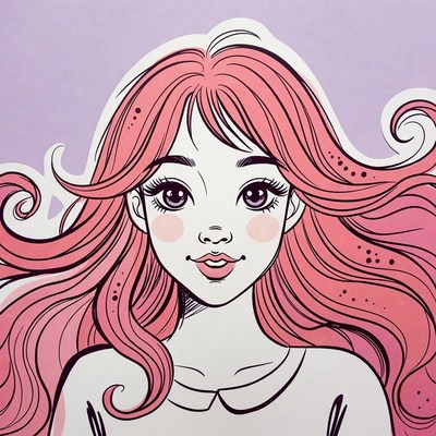 Anime girl with pink wavy hair